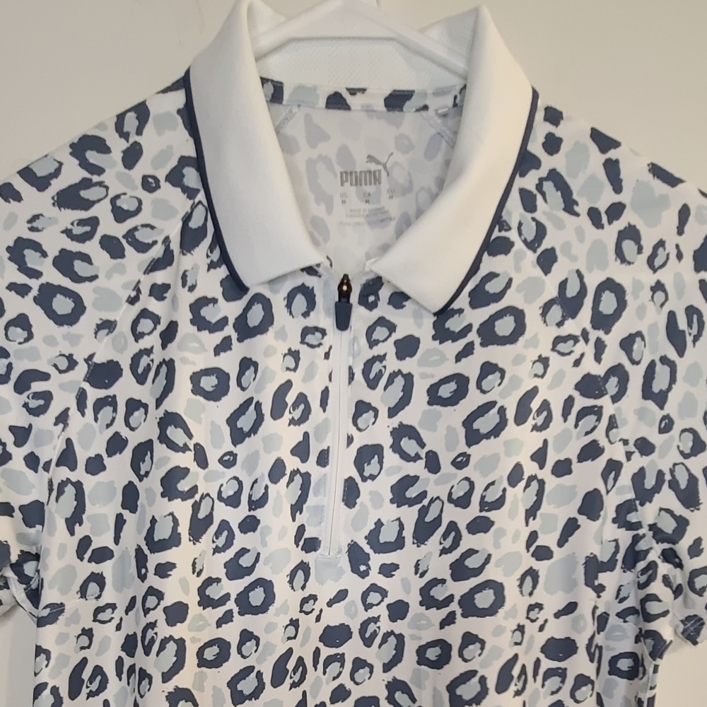 Puma White and Blue Leopard Print Polo - Picture 2 of 3